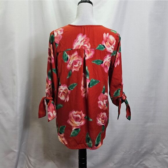 West Kei Orange Floral Surplice Blouse Size Small - Picture 9 of 9